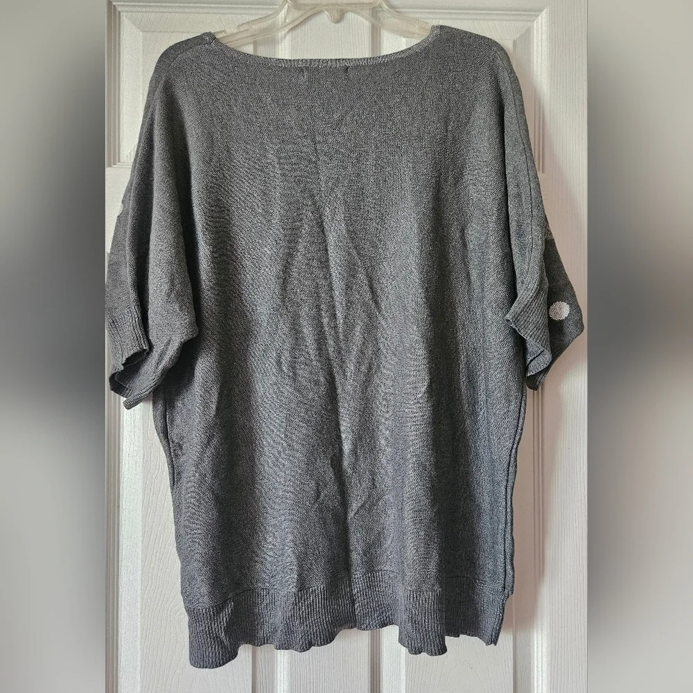 Love Scarlett Short Sleeve Silver Metallic Polka Dot Sweater Women Plus Size 2x - Picture 2 of 4